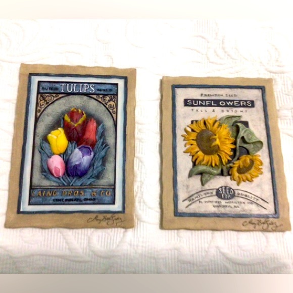2 Stoneware Plaques Tulips 🌷 & Sunflowers 🌻 3D by Mary Beth Zeitz - Picture 3 of 6